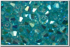 Preciosa Bicone, 4mm, aqua bohemica, trans., AB2x, 50 Stk.