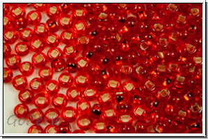 PR-11-97070, PRECIOSA Rocailles, 11/0, siam, lt., trans., silver-ld., 20g
