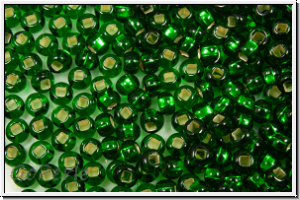 PR-11-57060, PRECIOSA Rocailles, 11/0, green, forest, dk., trans., silver-ld., 20g