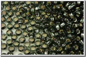 PR-11-47010, PRECIOSA Rocailles, 11/0, black diamond, trans., silver-ld., 20g