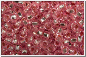 PR-11-18273, PRECIOSA Rocailles, 11/0, crystal, trans., pink dyed, silver-ld., 20g