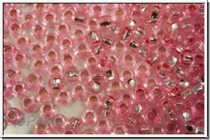 PR-11-18273, PRECIOSA Rocailles, 11/0, crystal, trans., pink dyed, silver-ld., 20g