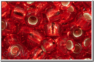 RR-06-0010, MIYUKI Rocailles, 06/0, red, trans., silver-ld., 10g