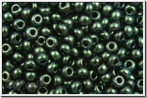 bhm. Rocailles, 11/0, black, op., green, met. antique, 10g