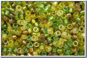 DB0989, MIYUKI Delica, 11/0, crystal, trans., spkl. green forest-ld., 5g