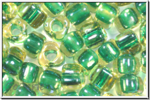TR-05-1165, MIYUKI Triangles, 05/0, gold, trans., emerald-ld., 10g