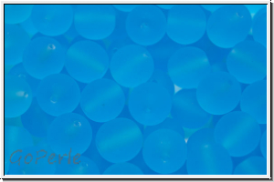 bhm. Glasperle, rund, 8mm, aqua, dk., trans., matte, 10 Stk.