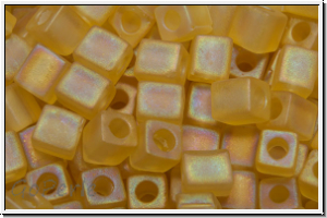 SB-04-0132fr, MIYUKI Squares, 4mm, gold, lt., trans., matte, AB, 15g