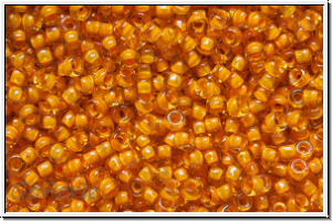 R-15-0950, TOHO Rocailles, 15/0, topaz, lt., trans., burnet orange-ld., 5g