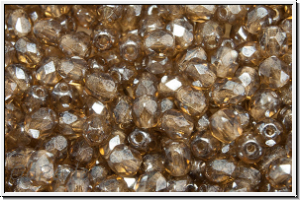 Bhm. Glasschliffperle, feuerpol., 4mm, topaz, sm., trans., luster, 50 Stk.