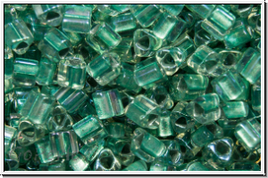 TG-11-0264, TOHO Triangles, 11/0, crystal, trans., teal-ld., AB, 10g