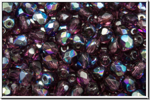 Bhm. Glasschliffperle, feuerpol., 4mm, amethyst, med., trans., AB, 50 Stk.