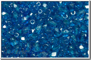 Bhm. Glasschliffperle, feuerpol., 4mm, capri blue, trans., luster, 50 Stk.