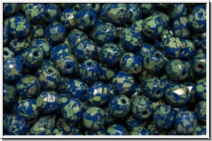 Bhm. Glasschliffperle, feuerpol., 4mm, blue, royal, op., silver picasso, 50 Stk.