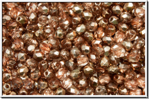 Bhm. Glasschliffperle, feuerpol., 3mm, crystal, trans., half apollo, bronze, 50 Stk.