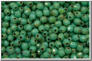 Bhm. Glasschliffperle, feuerpol., 3mm, turquoise, med., op., silver picasso, 50 Stk.