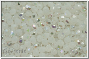 Bhm. Glasschliffperle, feuerpol., 3mm, white, opal, AB, 50 Stk.