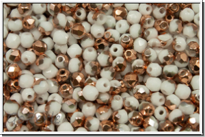 Bhm. Glasschliffperle, feuerpol., 3mm, white, op., half capri gold, 50 Stk.
