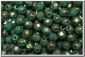 Bhm. Glasschliffperle, feuerpol., 4mm, turquoise, op., lila marbled, 50 Stk.