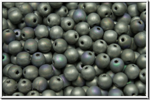 bhm. Glasperle, rund, 4mm, crystal, trans., glittery silver, matte, 50 Stk.