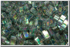 HTL-2440d, MIYUKI Half Tila Beads, grey, dk., trans., gold luster, AB, 5g