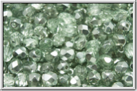 Bhm. Glasschliffperle, feuerpol., 4mm, crystal, trans., half apollo, light seafoam, 50 Stk.