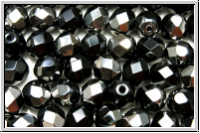 Bhm. Glasschliffperle, feuerpol., 6mm, black, op., half chrome, 25 Stk.