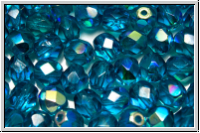 Bhm. Glasschliffperle, feuerpol., 6mm, blue zircon, trans., AB, 25 Stk.
