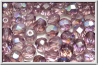 Bhm. Glasschliffperle, feuerpol., 6mm, amethyst, trans., AB, 25 Stk.