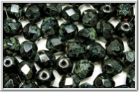 Bhm. Glasschliffperle, feuerpol., 6mm, black, op., silver picasso, 25 Stk.