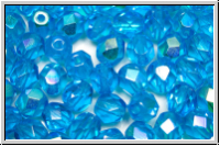 Bhm. Glasschliffperle, feuerpol., 6mm, ocean blue, trans., AB, 25 Stk.