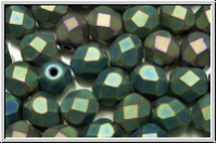 Bhm. Glasschliffperle, feuerpol., 6mm, green, met., matte, iris., 25 Stk.