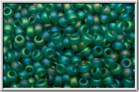 RR-11-0147fr, MIYUKI Rocailles, 11/0, emerald, trans., matte, AB, 10g