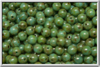 bhm. Glasperle, rund, 4mm, aqua, op., silver picasso, 50 Stk.