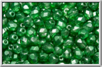 Bhm. Glasschliffperle, feuerpol., 4mm, crystal, trans., half wax green, 50 Stk.