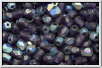 Bhm. Glasschliffperle, feuerpol., 4mm, purple velvet, trans., matte, AB, 50 Stk.
