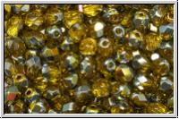 Bhm. Glasschliffperle, feuerpol., 4mm, gold, lt., trans., half marea, 50 Stk.