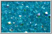 Bhm. Glasschliffperle, feuerpol., 4mm, aqua, med., trans., AB, 50 Stk.