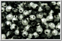 Bhm. Glasschliffperle, feuerpol., 4mm, black, op., half silver, matte, 50 Stk.