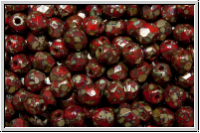 Bhm. Glasschliffperle, feuerpol., 4mm, red, op., silver picasso, 50 Stk.