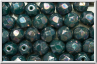Bhm. Glasschliffperle, feuerpol., 6mm, blue turquoise, op., nebula, 25 Stk.