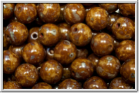 bhm. Glasperle, rund, 6mm, caramel, op., silver picasso, 25 Stk.