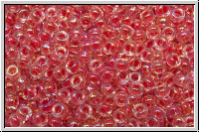 RR-11-0276, MIYUKI Rocailles, 11/0, crystal, trans., dk. coral-ld., AB, 10g