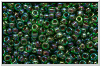 RR-11-0344, MIYUKI Rocailles, 11/0, emerald, trans., fuchsia-ld., AB, 10g