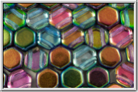 2-Loch-Honeycomb-Beads, 6mm, crystal, trans., magic blue/purple, 30 Stk.