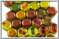 2-Loch-Honeycomb-Beads, 6mm, crystal, trans., magic olivine, 30 Stk.