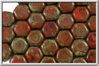 2-Loch-Honeycomb-Beads, 6mm, orange, red, op., picasso, 30 Stk.
