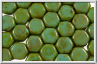 2-Loch-Honeycomb-Beads, 6mm, turquoise, op., picasso, 30 Stk.