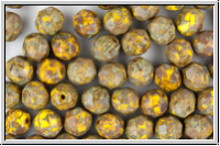 Bhm. Glasschliffperle, feuerpol., 8mm, yellow, op., silverpicasso, 10 Stk.