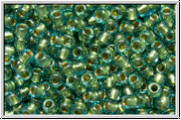 R-11-0284, TOHO Rocailles, 11/0, aqua, trans., gold-ld., 10g